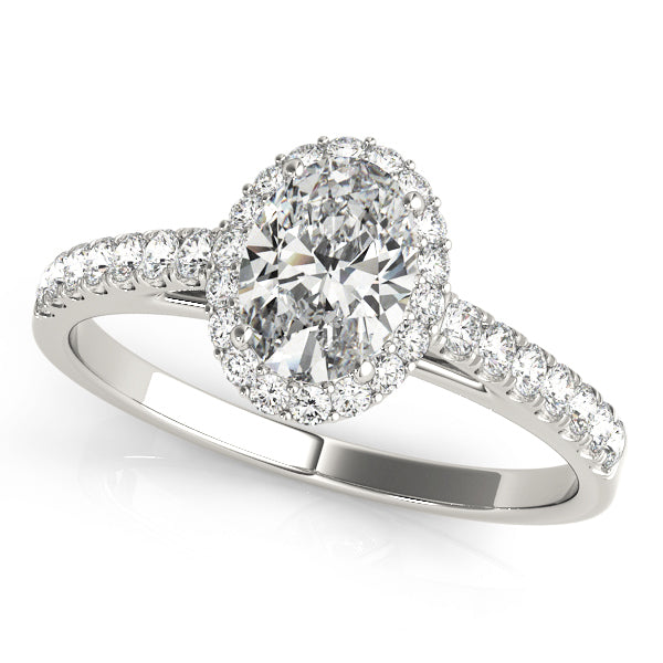 18K White Gold Oval Diamond Halo Engagement Ring