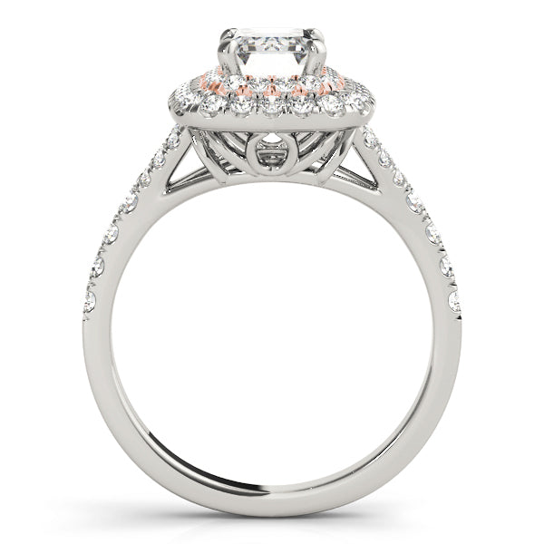 14K Rose Gold Emerald Diamond Halo Ring