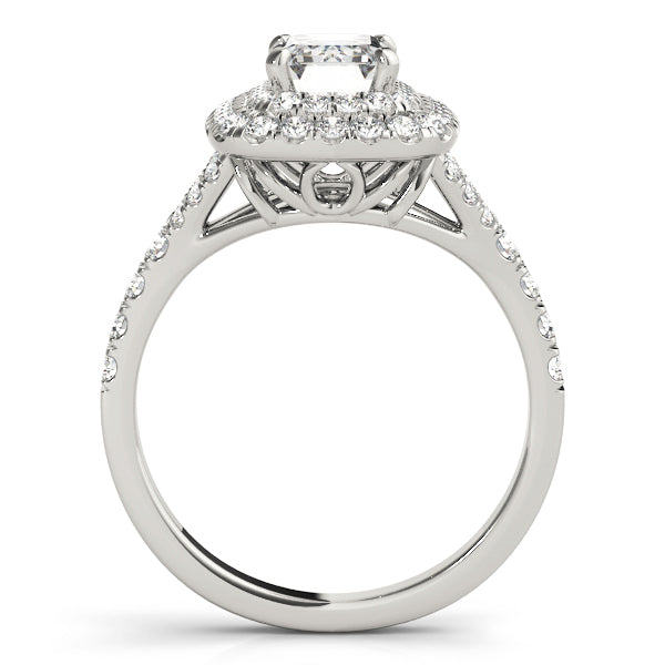 Emerald Diamond Halo Engagement Ring