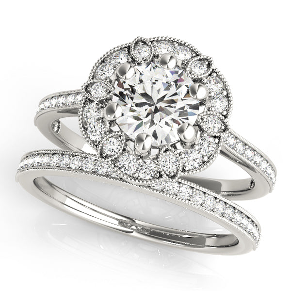 Platinum 1.2 ctw Round Diamond Halo Engagement Ring