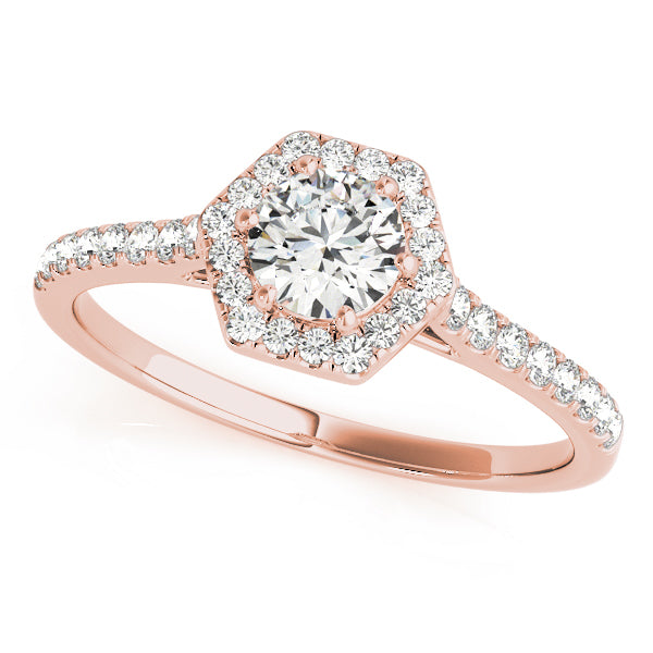 18K Rose Gold Diamond Halo Engagement Ring 0.5ctw