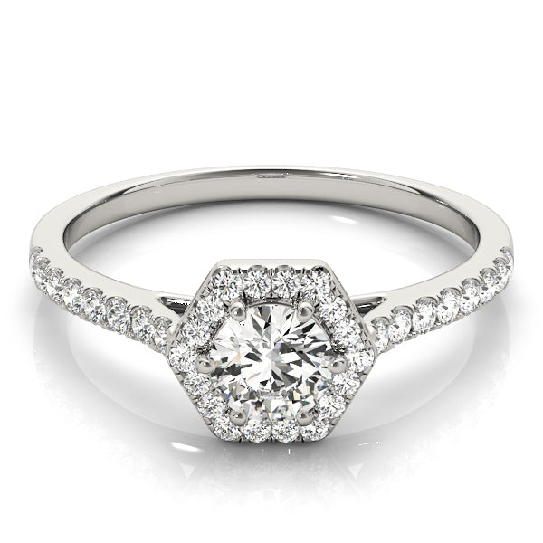 18K White Gold Round Diamond Halo Engagement Ring