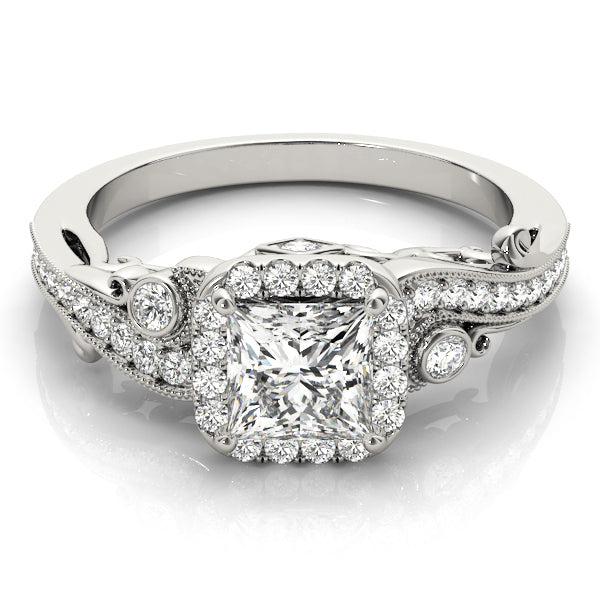 14K White Gold Diamond Halo Engagement Ring