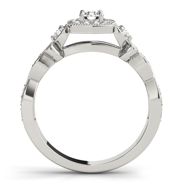 14K White Gold Round Diamond Halo Engagement Ring