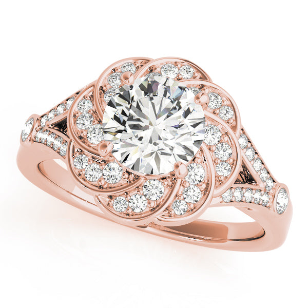 18K Rose Gold Round Diamond Halo Engagement Ring