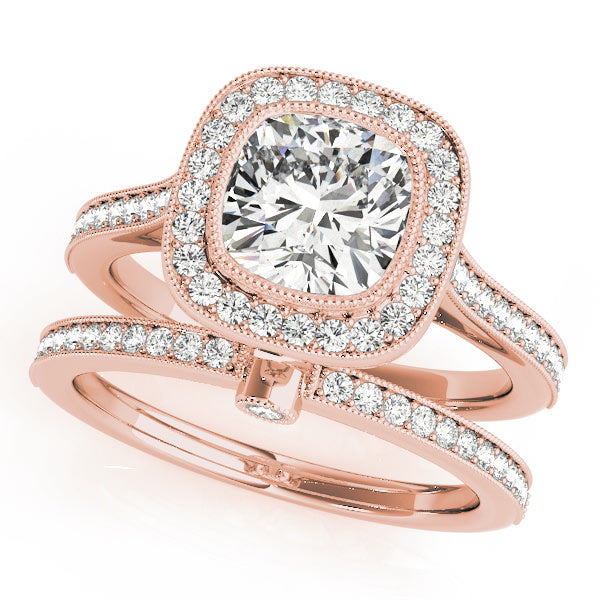18K Rose Gold 1 ct tw Halo Diamond Engagement Ring
