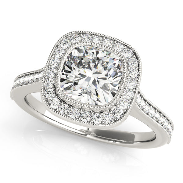 Platinum Cushion Diamond Halo Engagement Ring 1 ctw