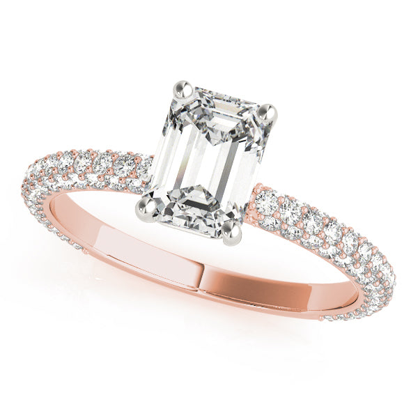 18K Rose Gold Emerald Diamond Pave Engagement Ring