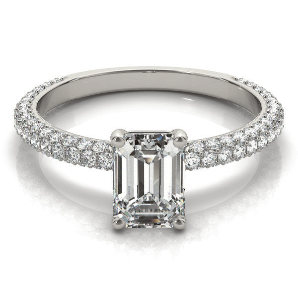 14K White Gold Emerald Diamond Pave Ring