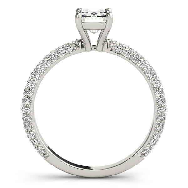 18K White Gold Emerald Diamond Pave Engagement Ring