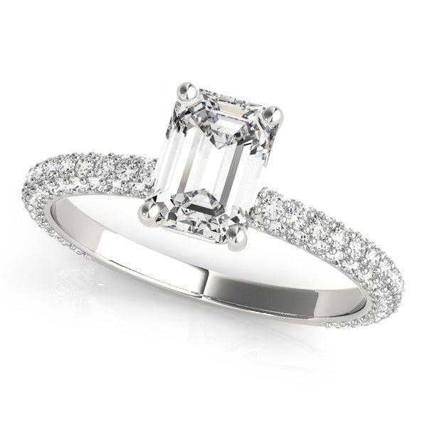 18K White Gold Emerald Diamond Pave Engagement Ring