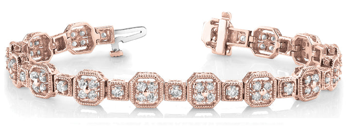 18K Rose Gold Vintage Diamond Bracelet - 2 ctw