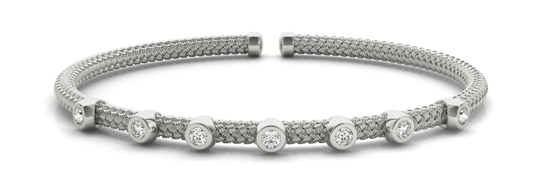 White Gold 7-Diamond Italian Bangle Bracelet