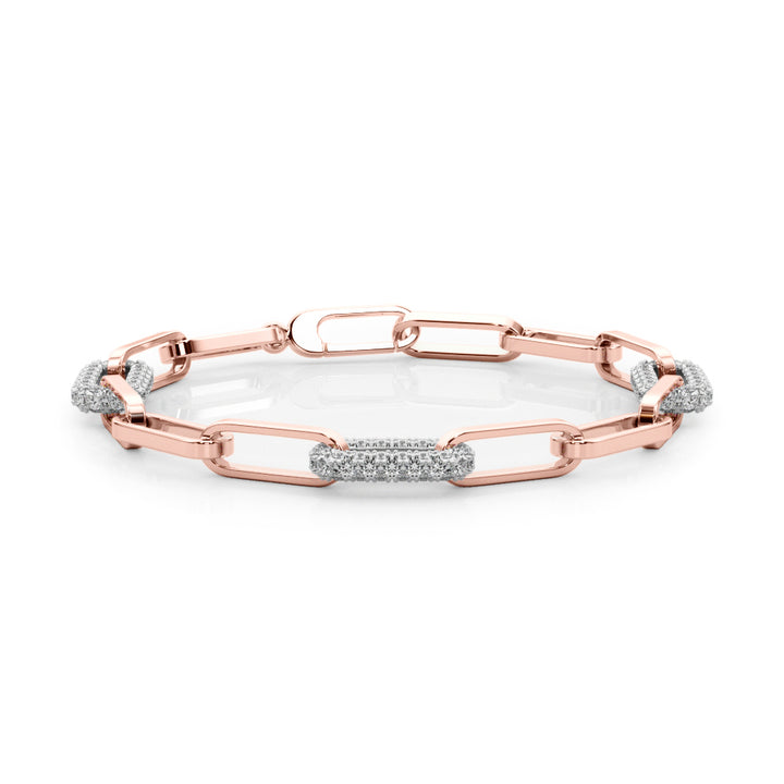14K Rose Gold Diamond Paper Clip Link Bracelet