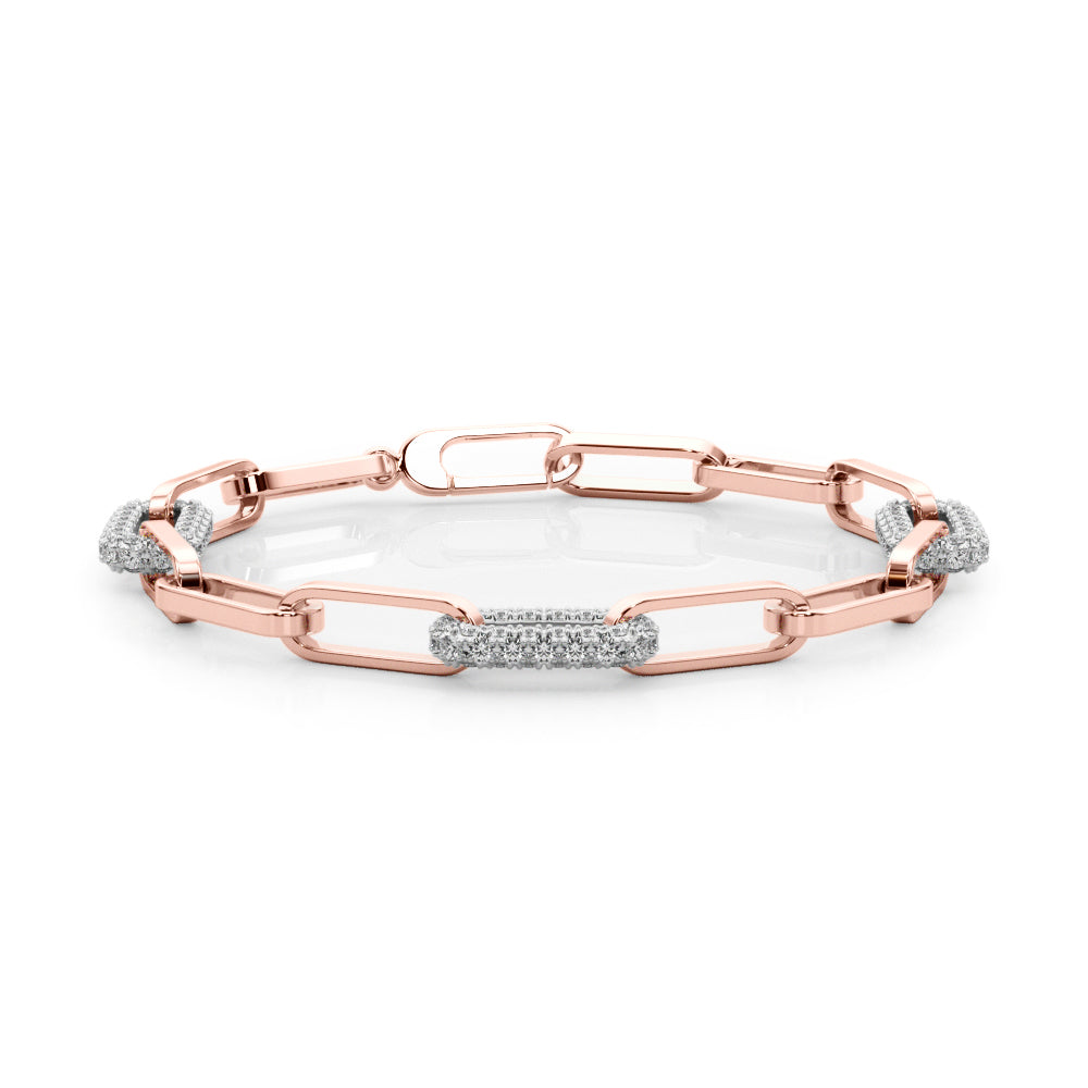 14K Rose Gold Diamond Paper Clip Link Bracelet