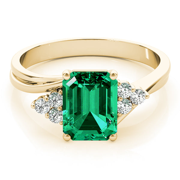 14K Yellow Gold Emerald Diamond Fashion Ring