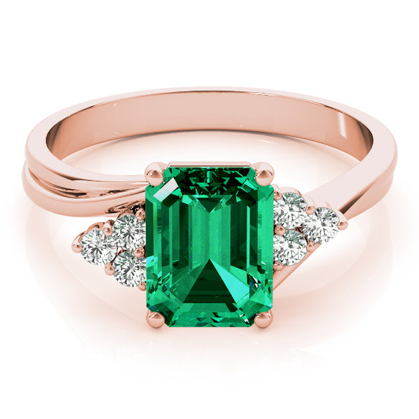14K Rose Gold Emerald Diamond Fashion Ring