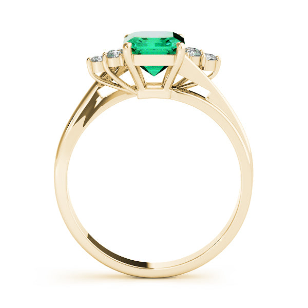 14K Yellow Gold Emerald Diamond Fashion Ring