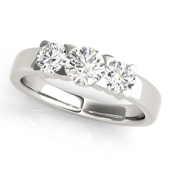 14K White Gold 1ct Round Diamond Three-Stone Ring