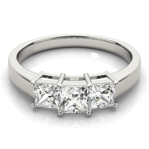 18K White Gold Square Diamond Three-Stone Engagement Ring