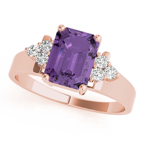 Rose Gold 1/6 CT Diamond Emerald Fashion Ring