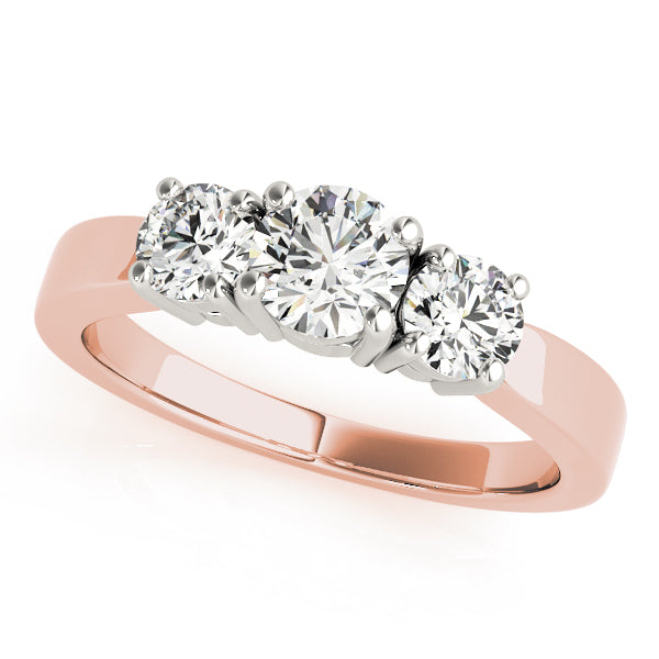 18K Rose Gold 1ct Round Diamond Three-Stone Ring