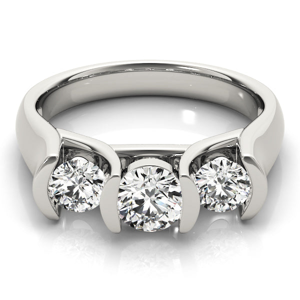 18K White Gold 1 ct Diamond Three-Stone Engagement Ring