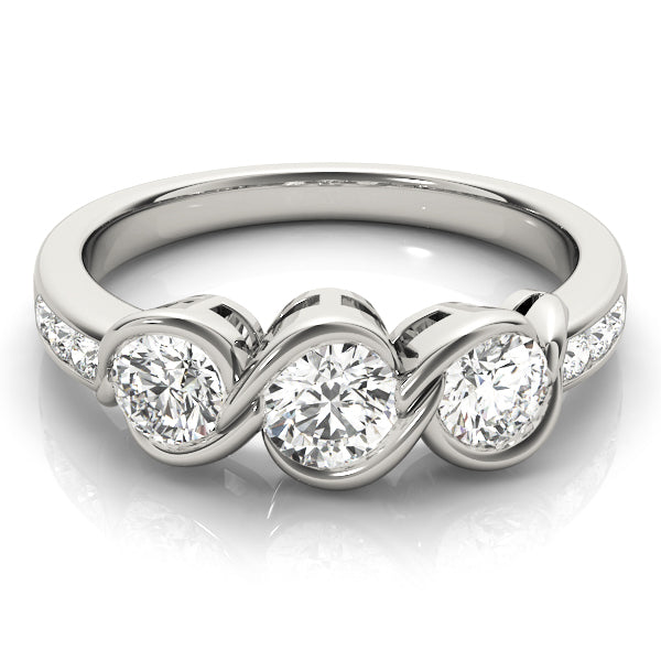 14K White Gold Round Diamond Three-Stone Ring
