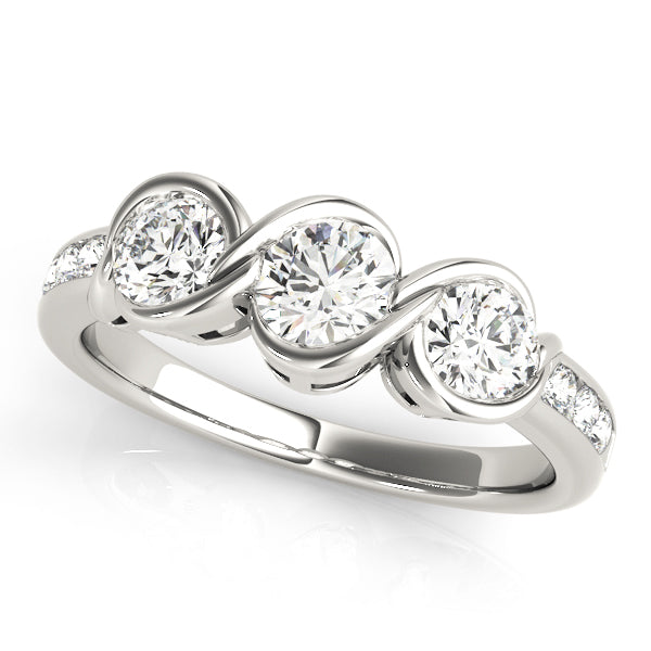 Platinum 1 CT Round Diamond Three Stone Engagement Ring