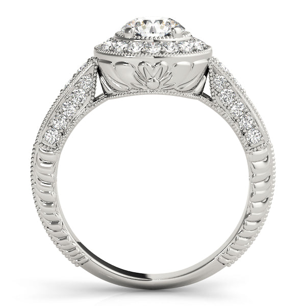 14K White Gold 0.88 ctw Round Diamond Halo Ring