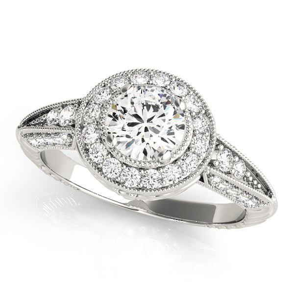 Platinum 7/8 ct Round Diamond Halo Engagement Ring