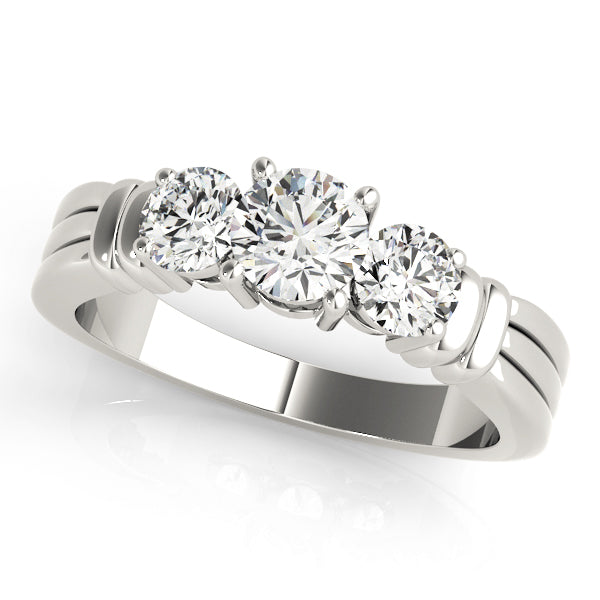18K White Gold 1 ct Round Diamond Three-Stone Ring