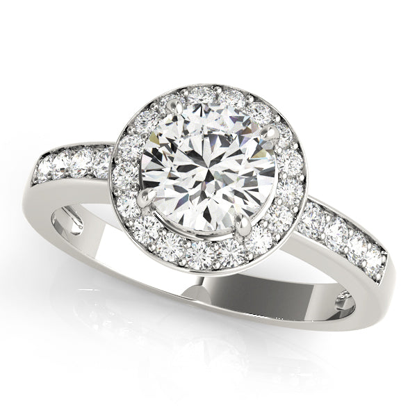 18K White Gold Round Diamond Halo Engagement Ring