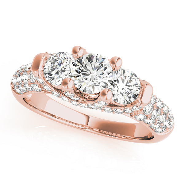 14K Rose Gold Round Diamond Three-Stone Ring