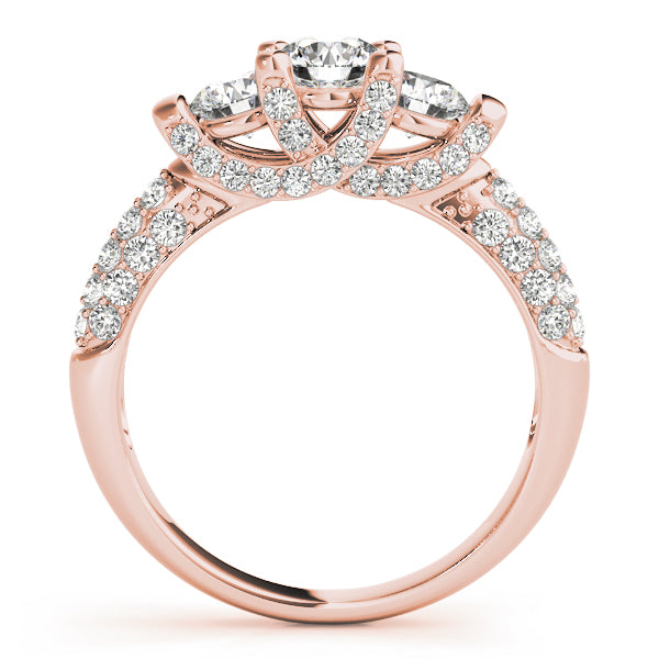 14K Rose Gold Round Diamond Three-Stone Ring