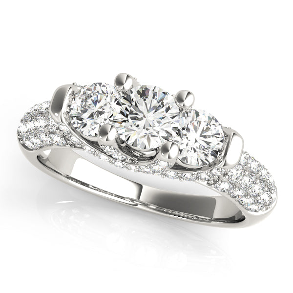14K White Gold Diamond Three-Stone Engagement Ring