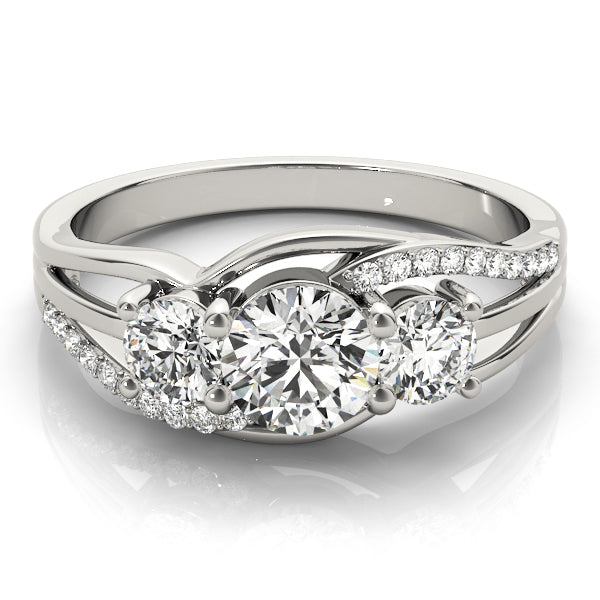 Platinum 1 CT Round Diamond Three Stone Engagement Ring