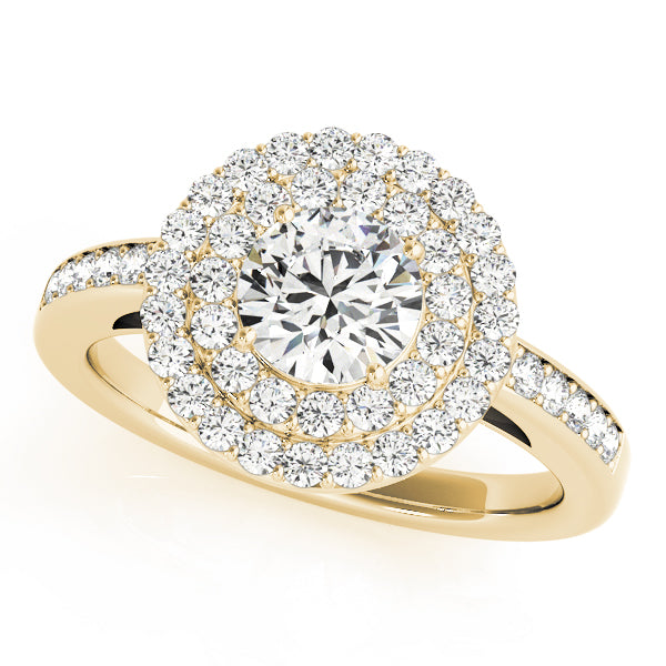 18K Yellow Gold Round Diamond Halo Engagement Ring