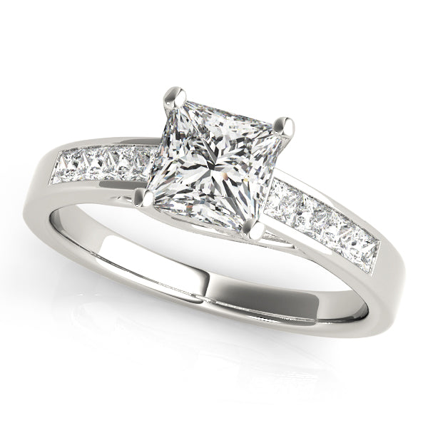 14K White Gold Square Diamond Trellis Engagement Ring