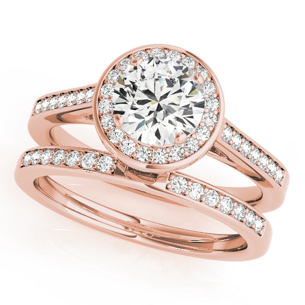 14K Rose Gold Diamond Halo Engagement Ring 1 ctw
