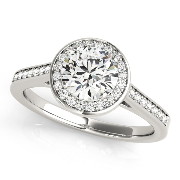 18K White Gold Round Diamond Halo Engagement Ring