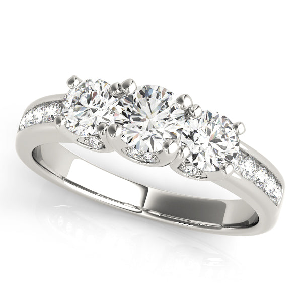 14K White Gold 1 CT Round Diamond Three-Stone Ring