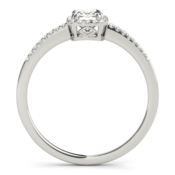 14K White Gold 1ct Emerald Diamond Halo Ring