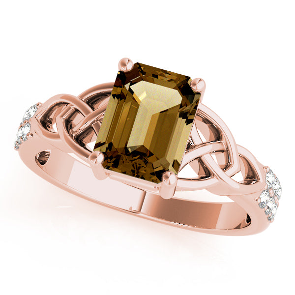 14K Rose Gold Emerald Diamond Fashion Ring