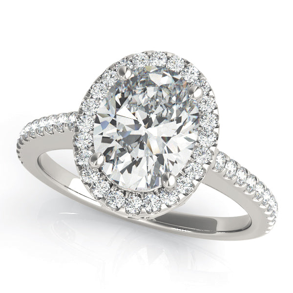 14K White Gold Oval Diamond Halo Engagement Ring