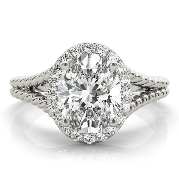 18K White Gold Oval Diamond Halo Engagement Ring