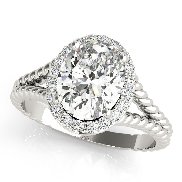 14K White Gold Oval Diamond Engagement Ring with Halo