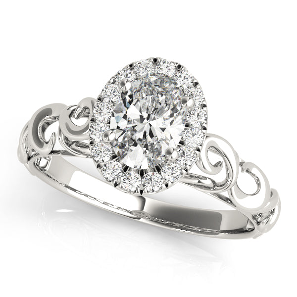 Platinum White Oval Diamond Halo Engagement Ring