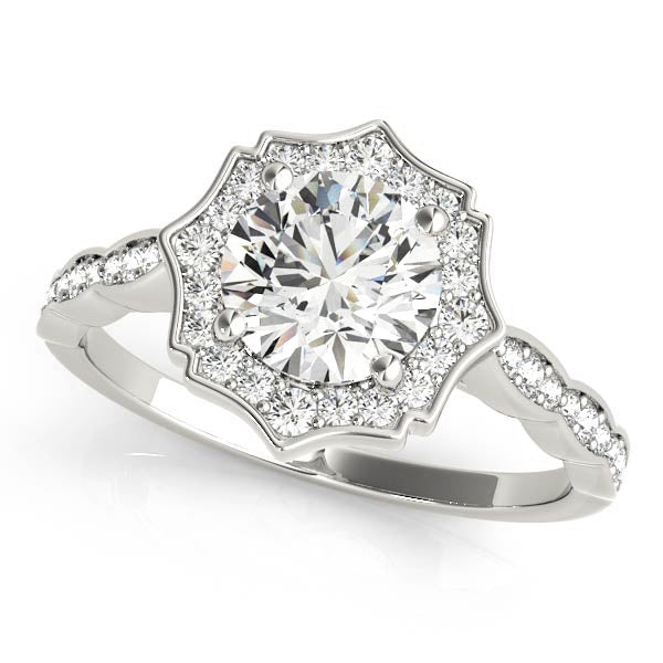 Platinum 1.10 ct Round Diamond Halo Engagement Ring