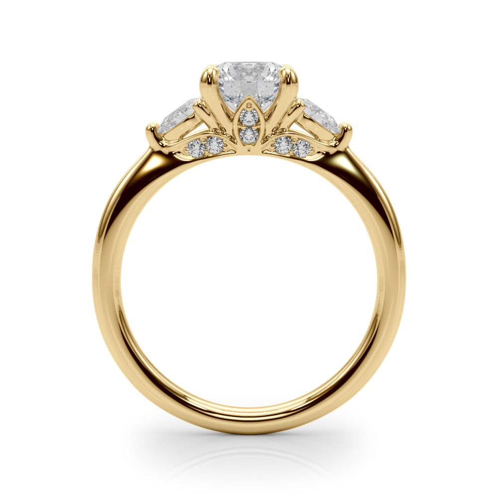 18K Yellow Gold Round & Pear Diamond Engagement Ring